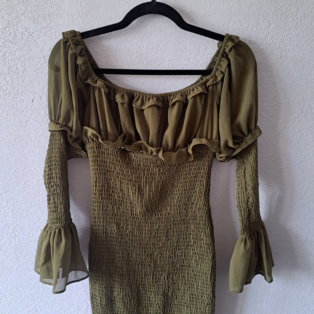 Olive Green Off-Shoulder Dress Fashion Nova - Picture 3 of 6